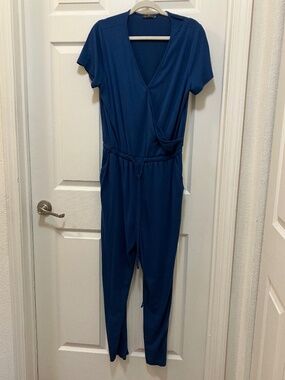 PrettyGarden blue wrap top jumpsuit romper size L